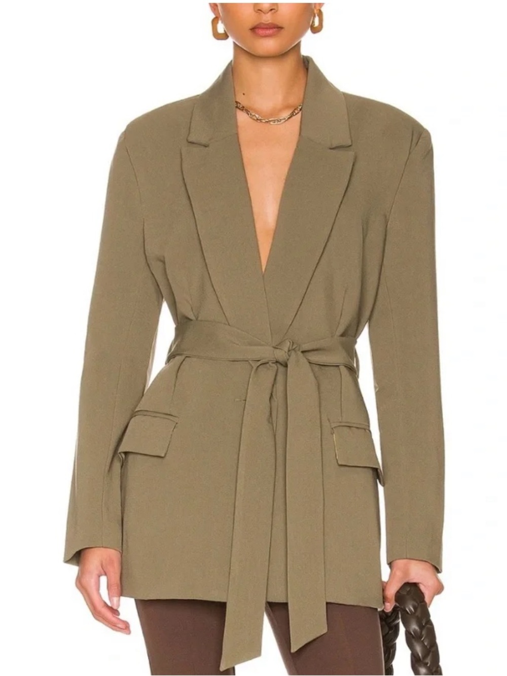 Bardot Olive Tie-Waist Blazer Jacket